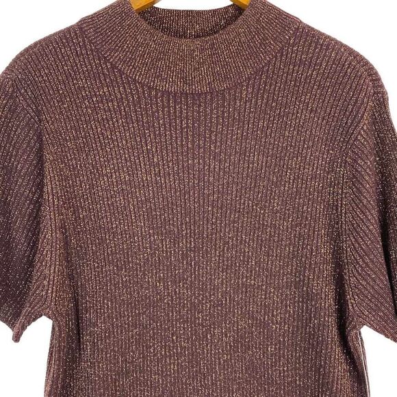 NEW Studio Works Short Sleeve Plum Gold Sweater Size Large - Picture 4 of 6